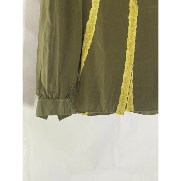 SERGE NANCEL Women’s Vintage Green-Yellow Tie-Neck Button-Up Too SZ 36(US6) - Picture 5 of 9